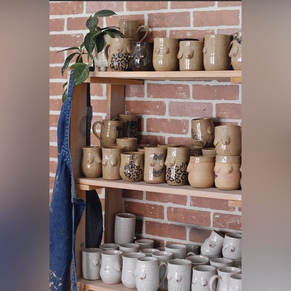 Cream and Pink Handcrafted Ceramic Mug with Rustic Charm - Picture 9 of 10